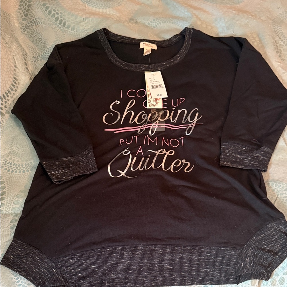 Black I could give up shopping 3/4 sleeve graphic